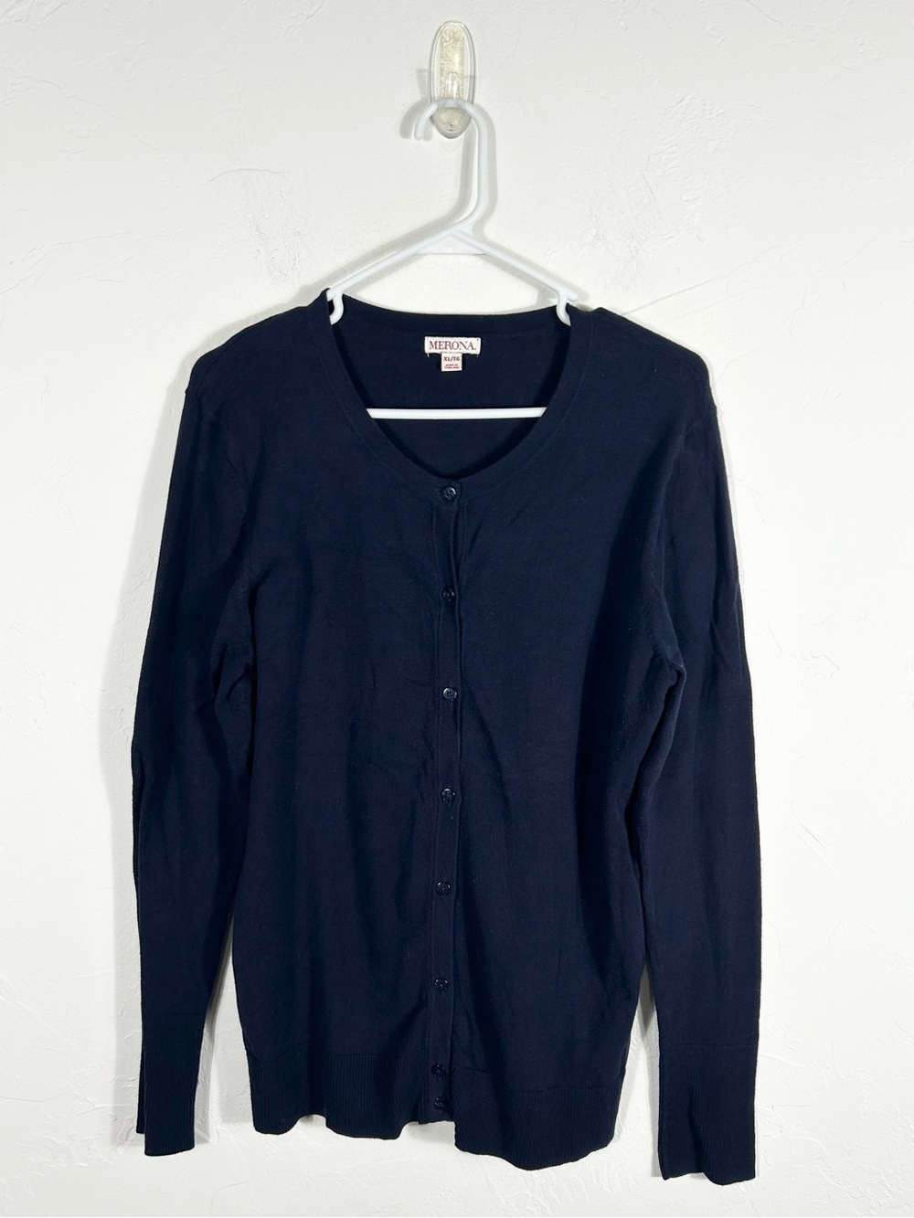 Merona Classic Navy Blue Crewneck Knit Cardigan Long Sleeve Sweater XL